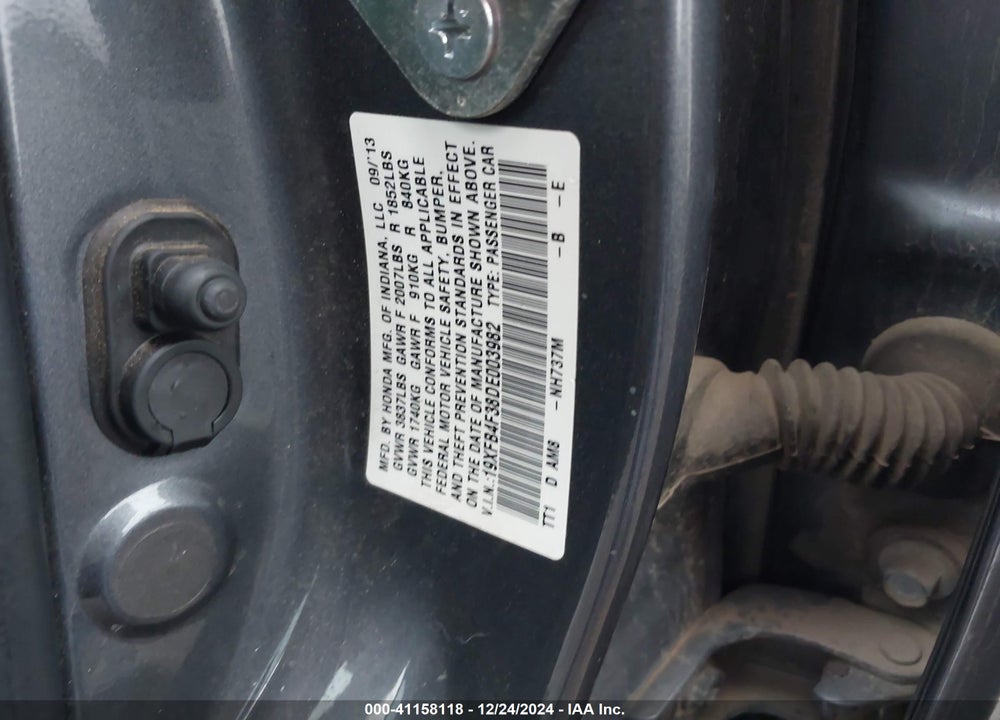 2013 HONDA CIVIC HYBRID VIN: 19XFB4F38DE003982