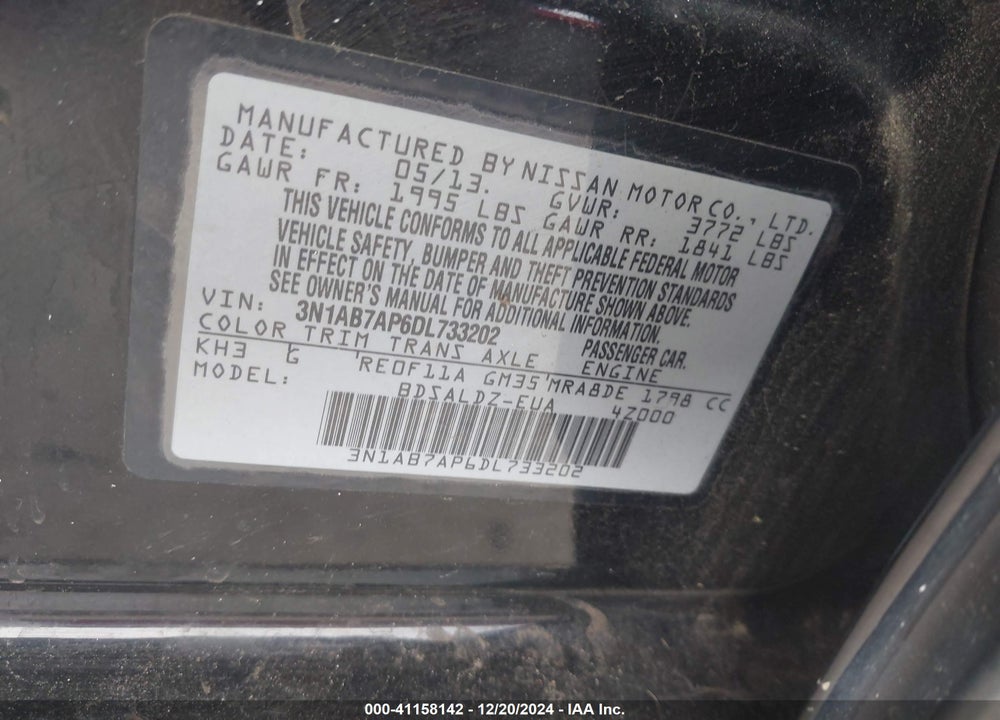 2013 NISSAN SENTRA VIN: 3N1AB7AP6DL733202