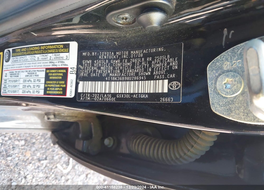 2008 TOYOTA AVALON XLS VIN: 4T1BK36B98U286945