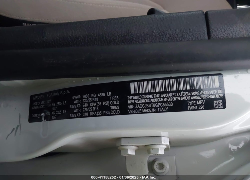 2016 JEEP RENEGADE LATITUDE VIN: ZACCJBBT6GPC55530