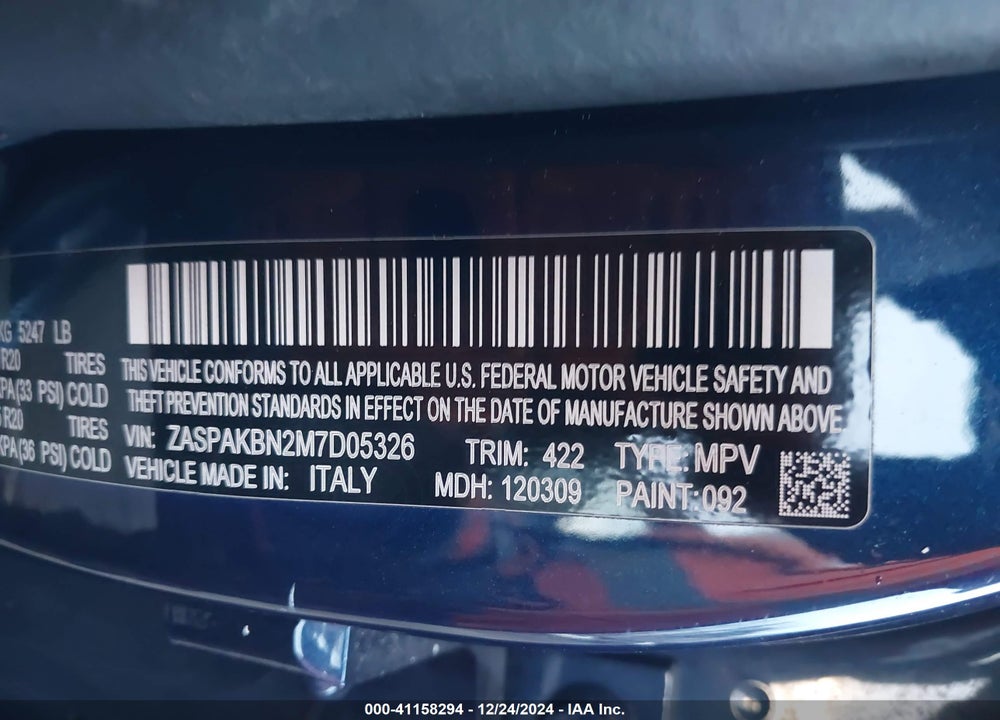 2021 ALFA ROMEO STELVIO TI SPORT AWD VIN: ZASPAKBN2M7D05326