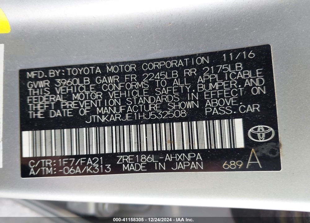 2017 TOYOTA COROLLA IM VIN: JTNKARJE1HJ532508