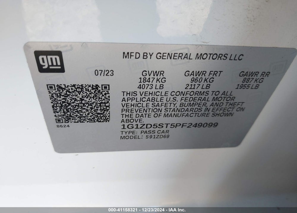 2023 CHEVROLET MALIBU FWD 1LT VIN: 1G1ZD5ST5PF249099