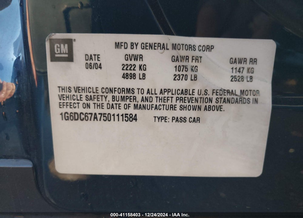 2005 CADILLAC STS V8 VIN: 1G6DC67A750111584