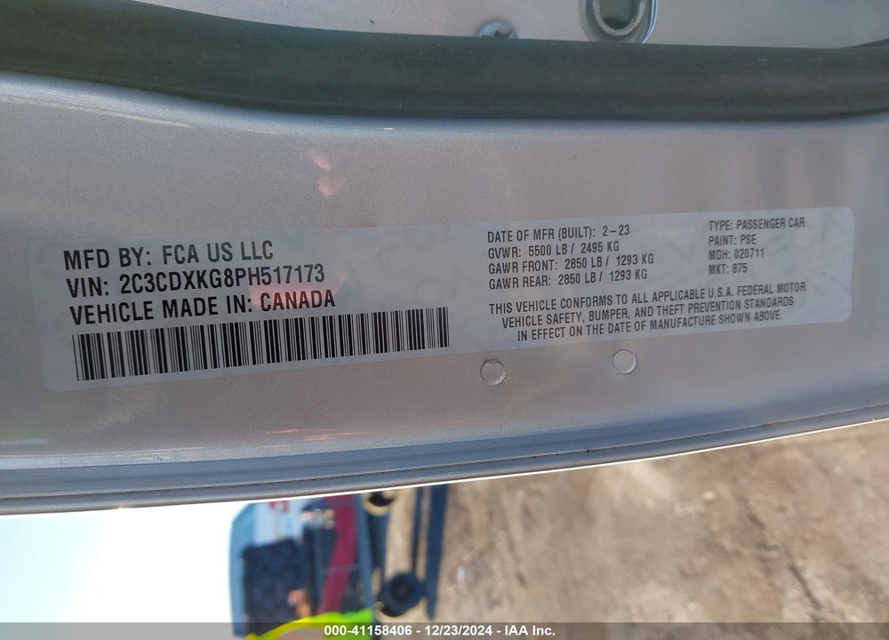 2023 DODGE CHARGER VIN: 2C3CDXKG8PH517173