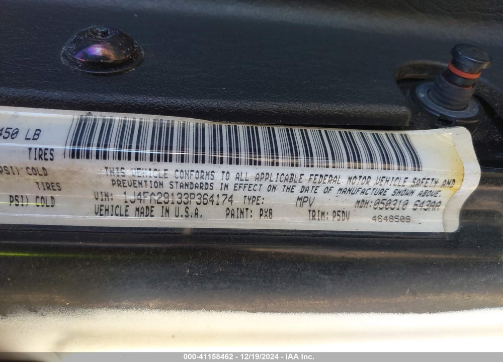 2003 JEEP WRANGLER SE VIN: 1J4FA29133P364174
