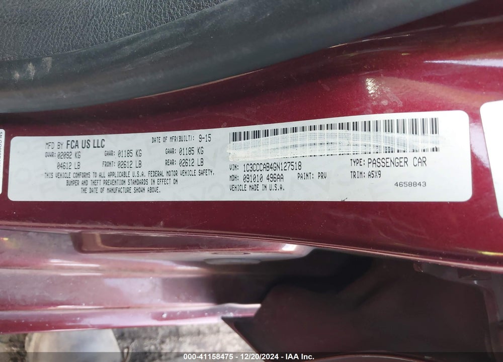 2016 CHRYSLER 200 VIN: 1C3CCCAB4GN127518
