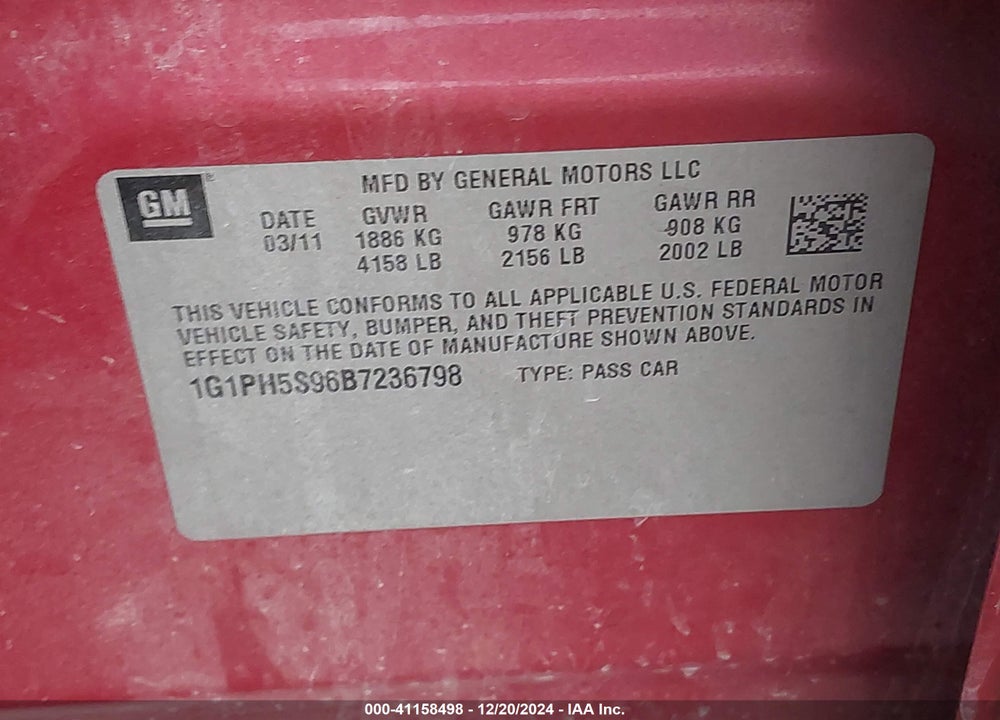 2011 CHEVROLET CRUZE LTZ VIN: 1G1PH5S96B7236798