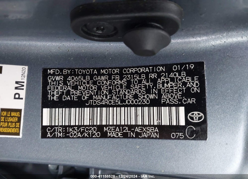 2020 TOYOTA COROLLA SE VIN: JTDS4RCE5LJ000230