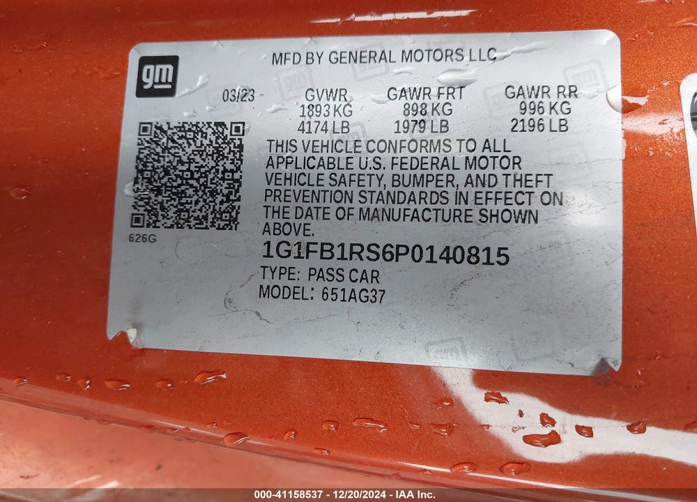 2023 CHEVROLET CAMARO RWD 1LT VIN: 1G1FB1RS6P0140815