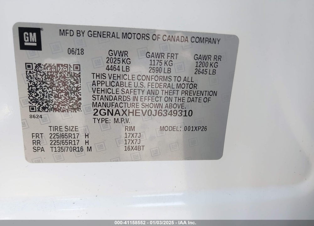 2018 CHEVROLET EQUINOX LS VIN: 2GNAXHEV0J6349310