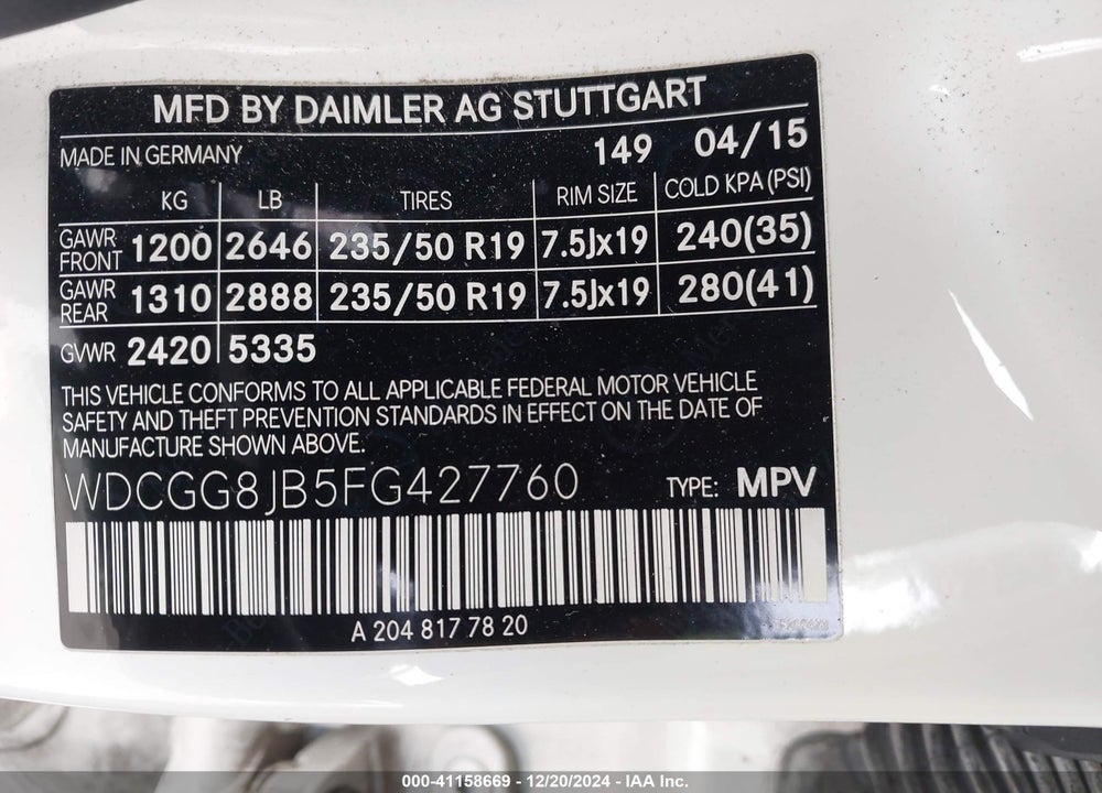 2015 MERCEDES-BENZ GLK 350 4MATIC VIN: WDCGG8JB5FG427760