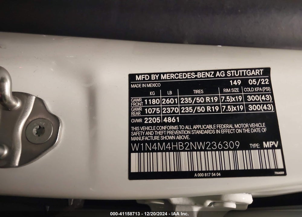 2022 MERCEDES-BENZ GLB 250 4MATIC VIN: W1N4M4HB2NW236309