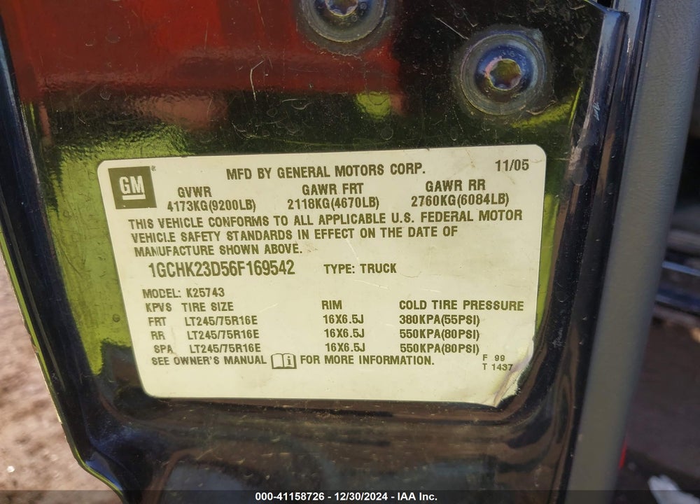 2006 CHEVROLET SILVERADO 2500HD LT1 VIN: 1GCHK23D56F169542