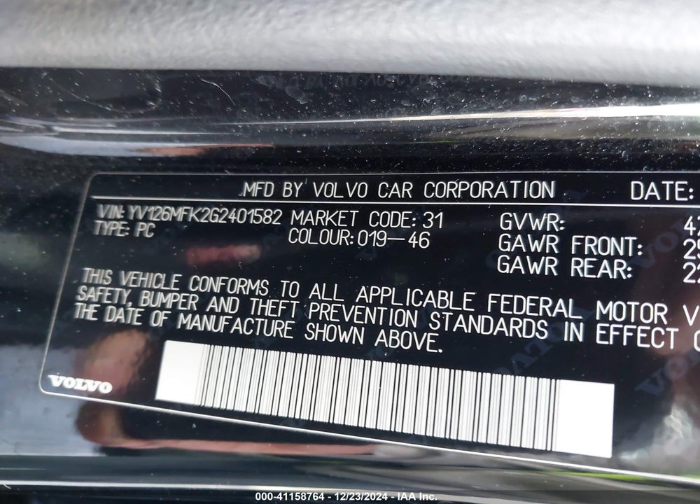 2016 VOLVO S60 T5 DRIVE-E PREMIER VIN: YV126MFK2G2401582
