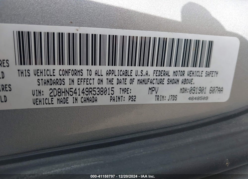 2009 DODGE GRAND CARAVAN SXT VIN: 2D8HN54149R538015