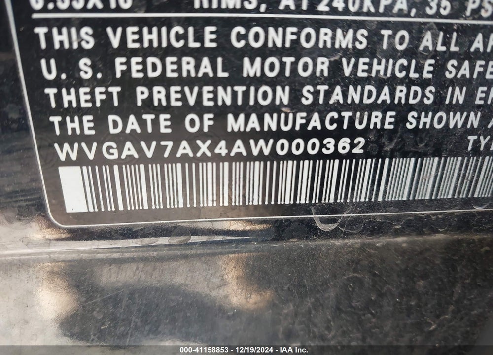 2010 VOLKSWAGEN TIGUAN S VIN: WVGAV7AX4AW000362