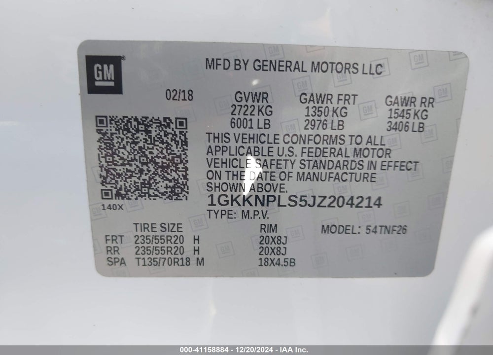 2018 GMC ACADIA DENALI VIN: 1GKKNPLS5JZ204214