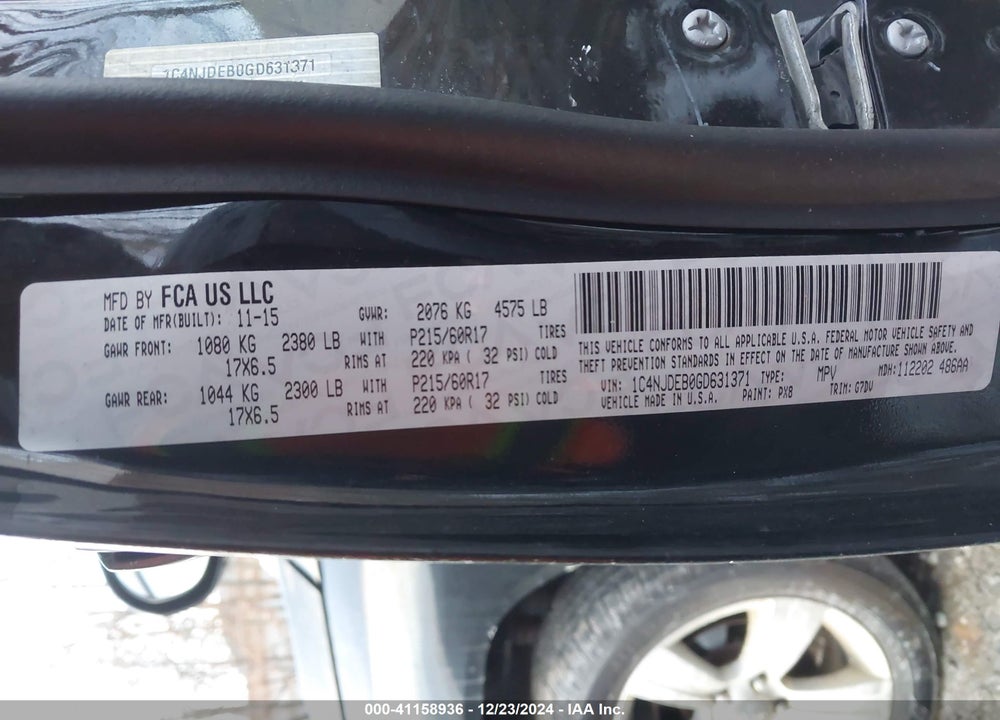 2016 JEEP COMPASS LATITUDE VIN: 1C4NJDEB0GD631371