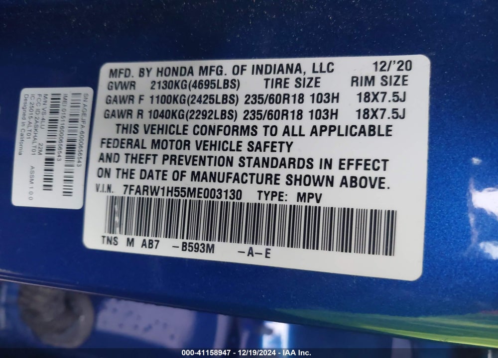 2021 HONDA CR-V 2WD EX VIN: 7FARW1H55ME003130