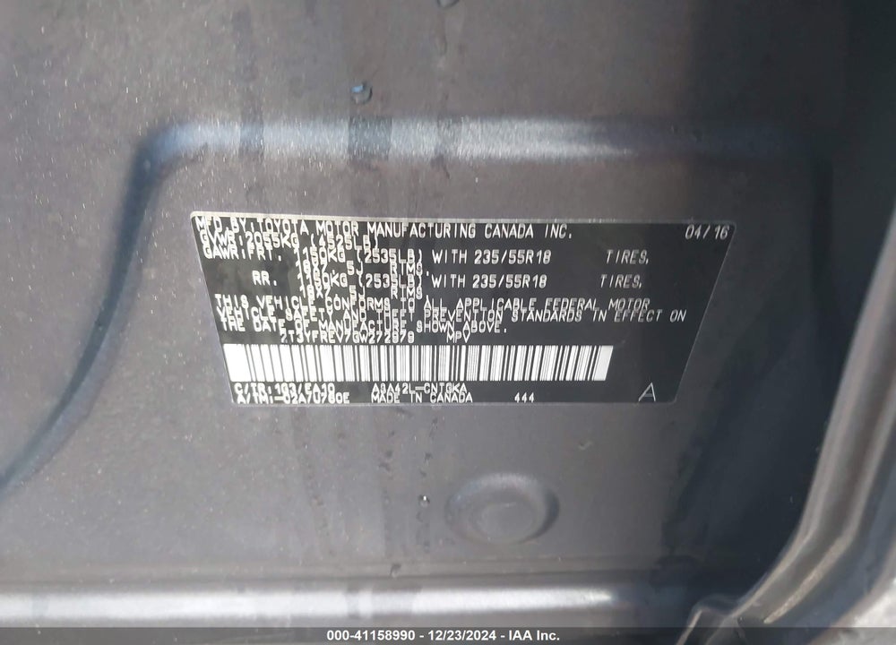 2016 TOYOTA RAV4 LIMITED VIN: 2T3YFREV7GW272979
