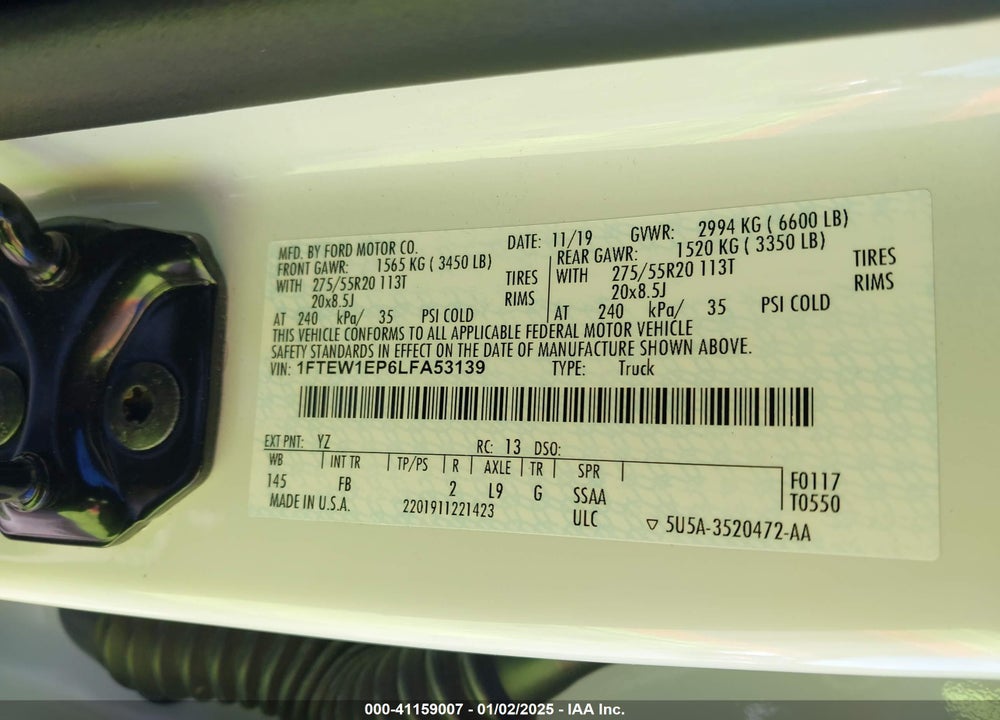 2020 FORD F-150 XLT VIN: 1FTEW1EP6LFA53139