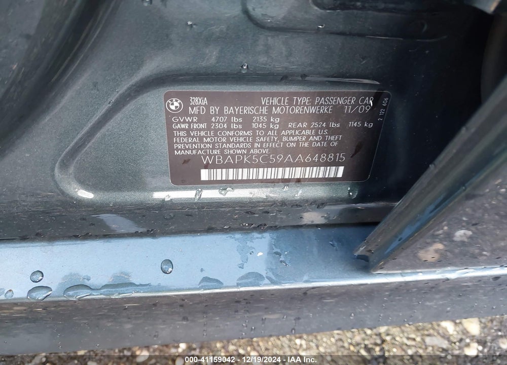 2010 BMW 328I VIN: WBAPK5C59AA648815