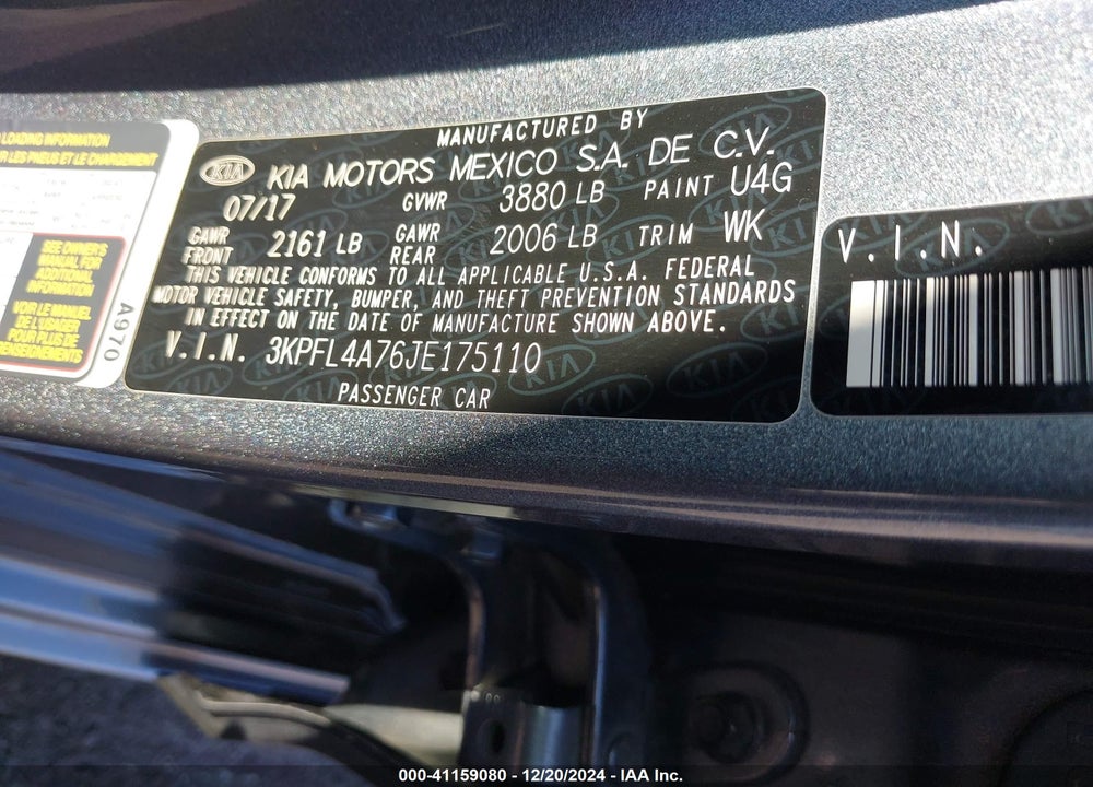 2018 KIA FORTE S VIN: 3KPFL4A76JE175110