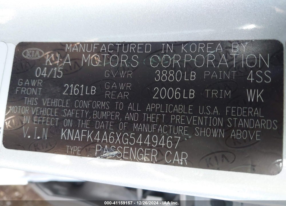 2016 KIA FORTE VIN: KNAFK4A6XG5449467