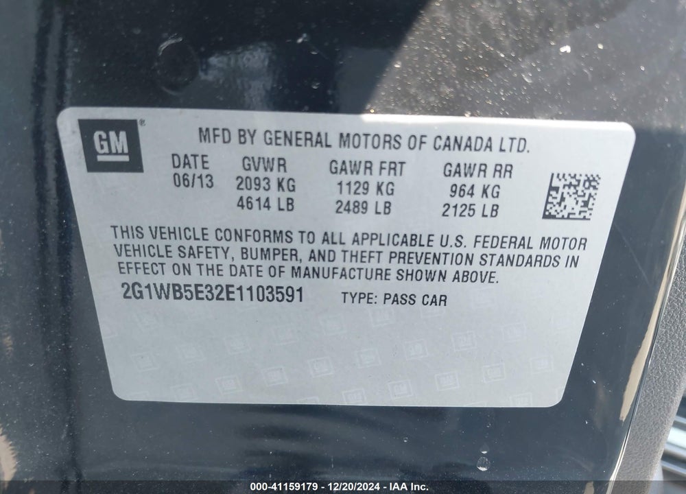 2014 CHEVROLET IMPALA LIMITED VIN: 2G1WB5E32E1103591