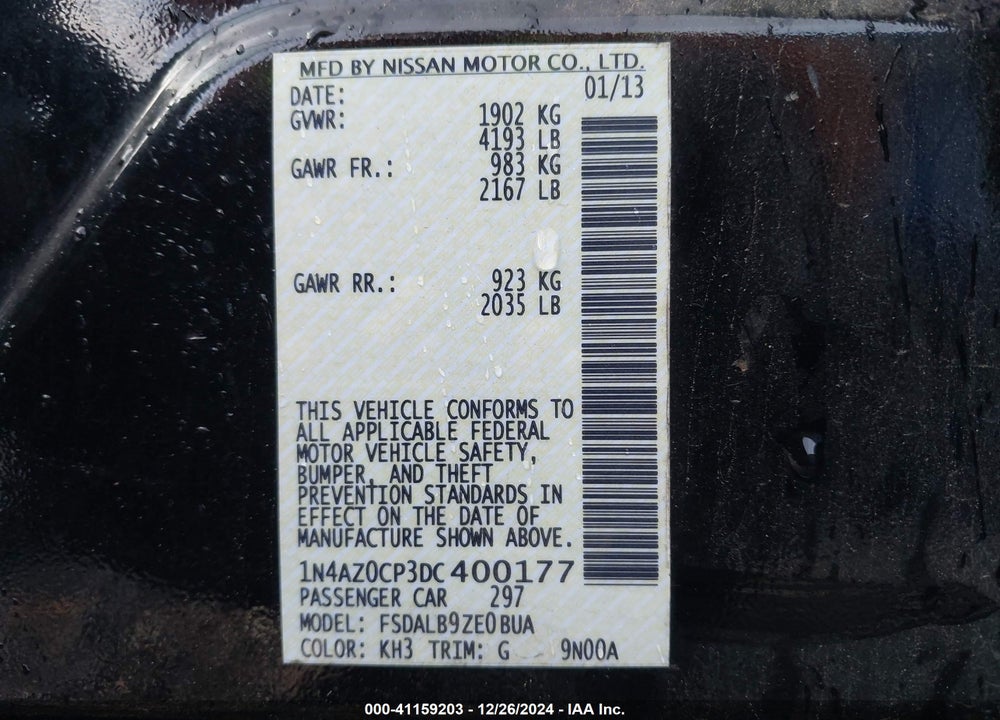 2013 NISSAN LEAF S VIN: 1N4AZ0CP3DC400177