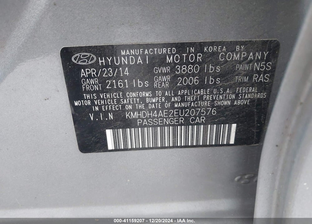 2014 HYUNDAI ELANTRA VIN: KMHDH4AE2EU207576