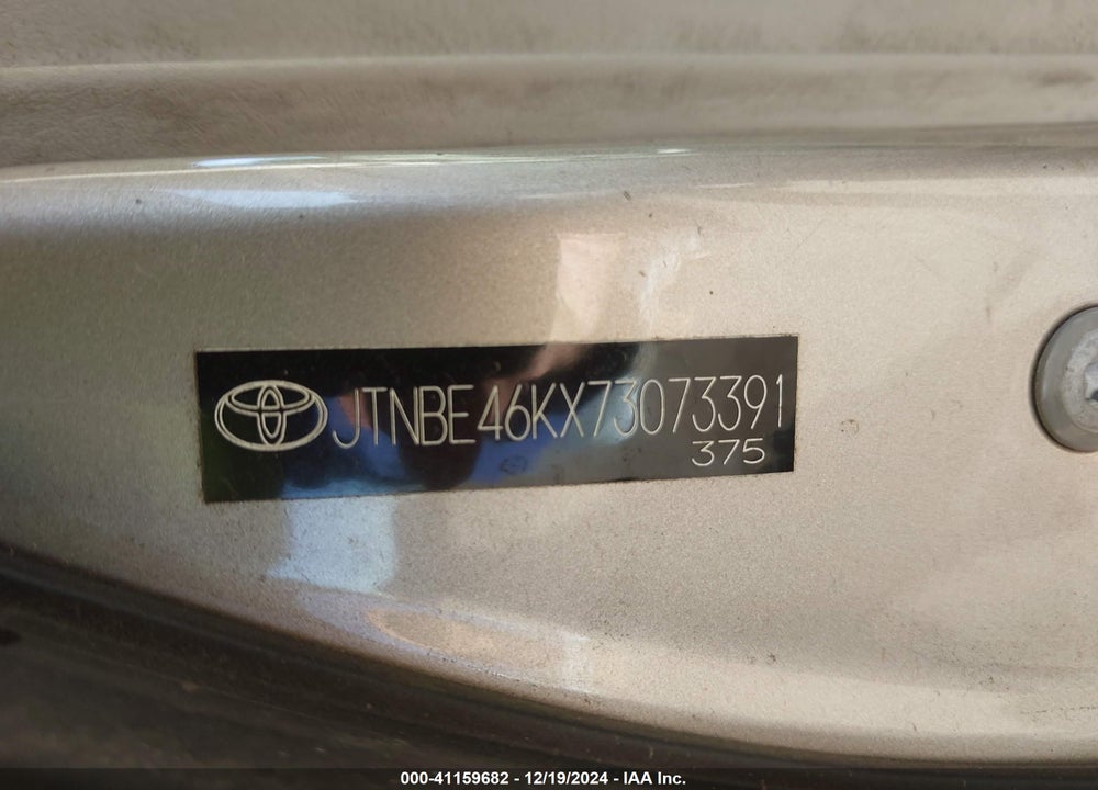 2007 TOYOTA CAMRY VIN: JTNBE46KX73073391