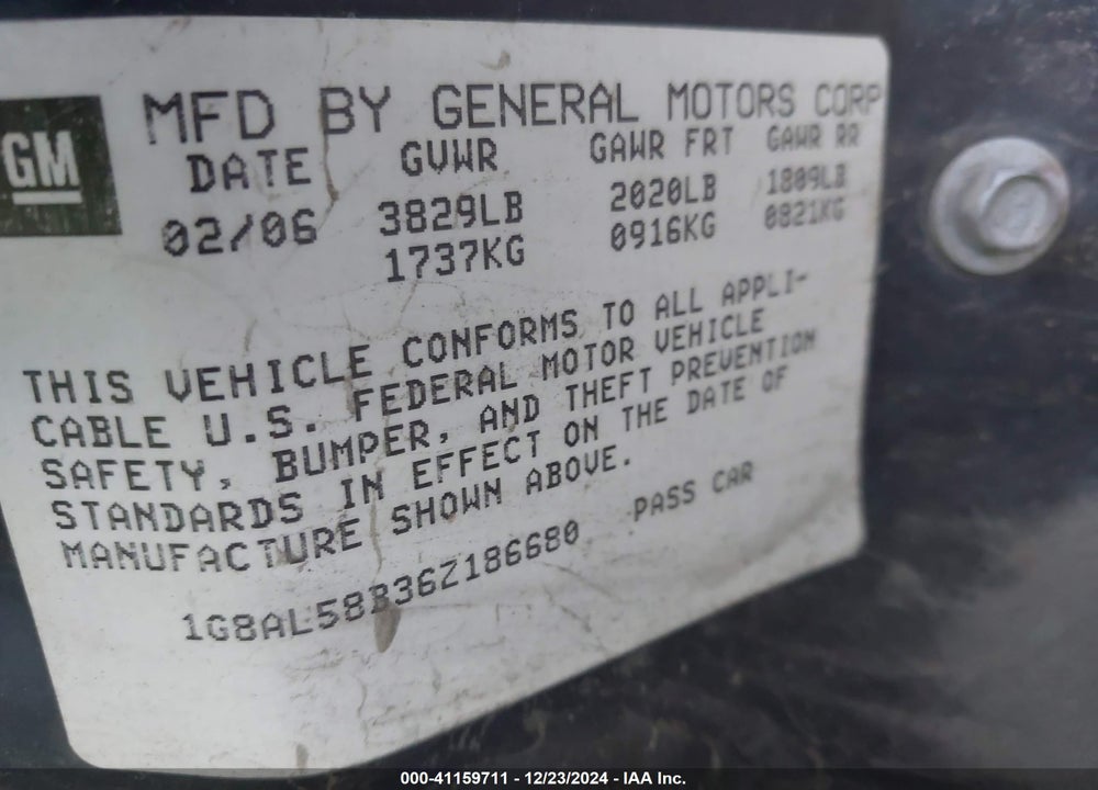 2006 SATURN ION 3 VIN: 1G8AL58B36Z186680