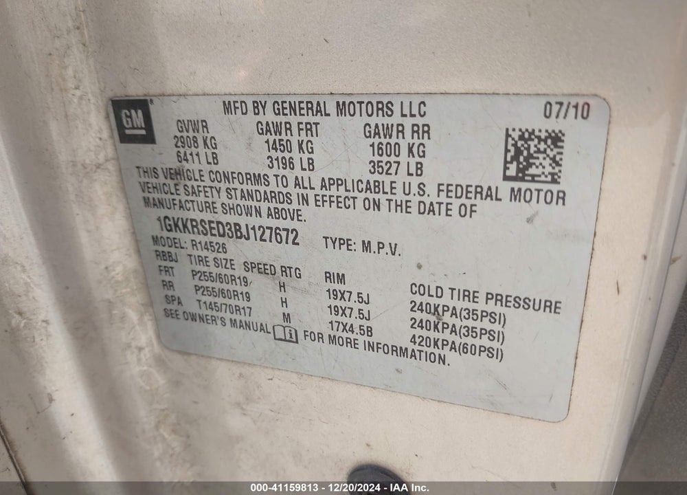 2011 GMC ACADIA SLT-2 VIN: 1GKKRSED3BJ127672