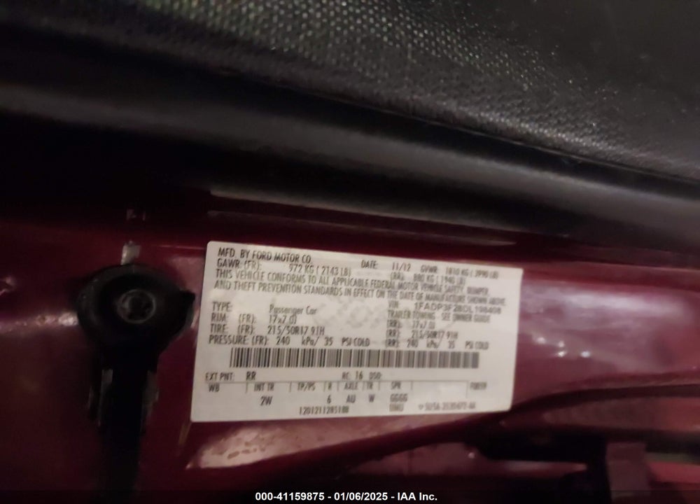 2013 FORD FOCUS VIN: 1FADP3F28DL198408