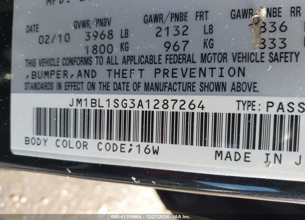 2010 MAZDA 3 I SPORT VIN: JM1BL1SG3A1287264