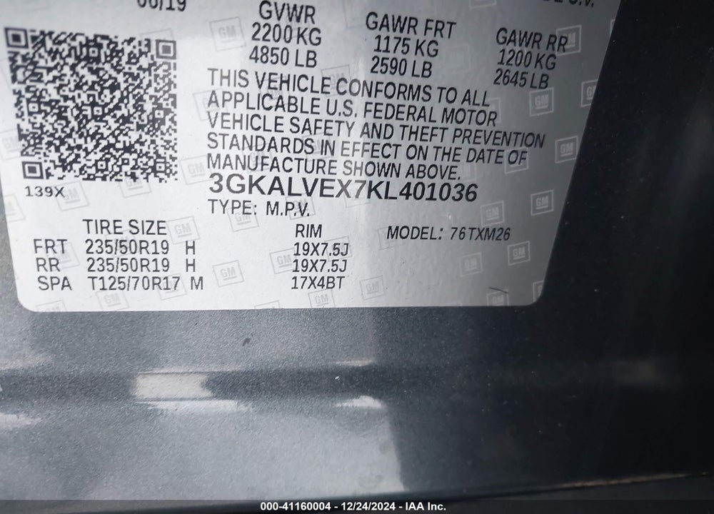 2019 GMC TERRAIN VIN: 3GKALVEX7KL401036