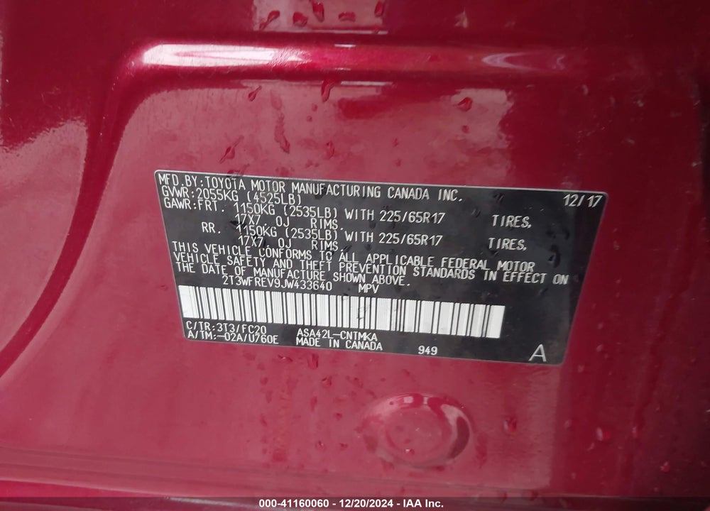 2018 TOYOTA RAV4 ADVENTURE/XLE VIN: 2T3WFREV9JW433640
