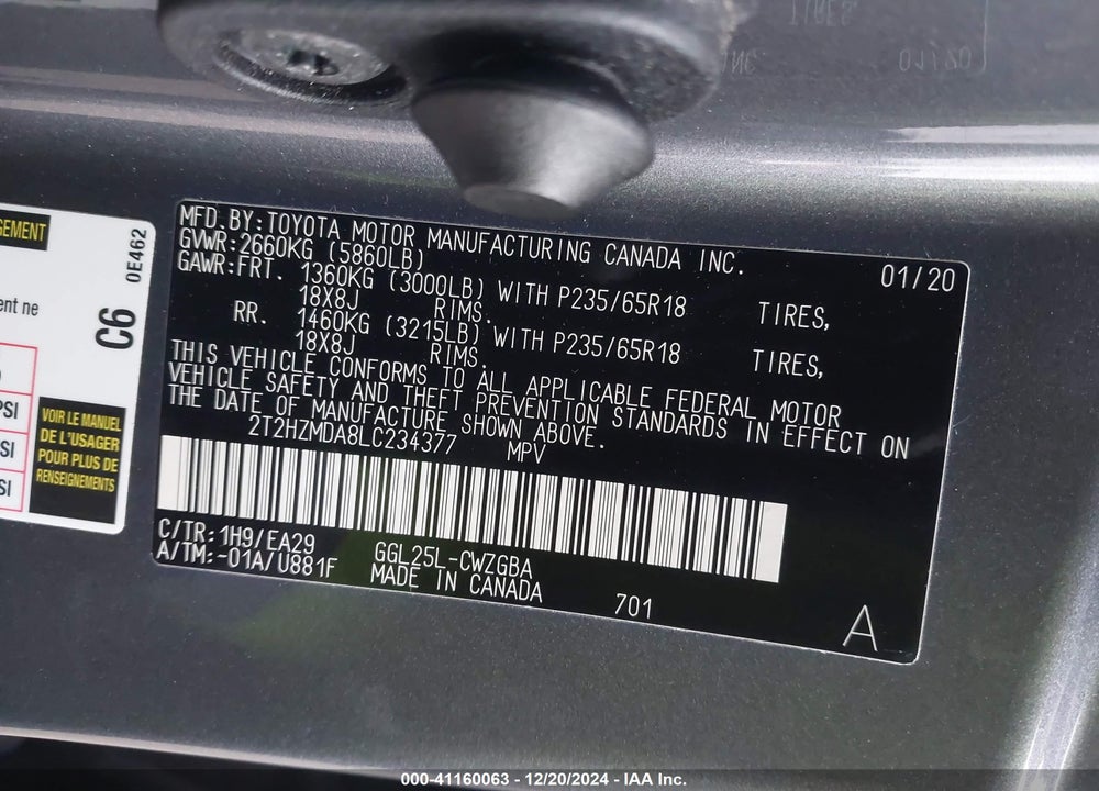 2020 LEXUS RX 350 VIN: 2T2HZMDA8LC234377