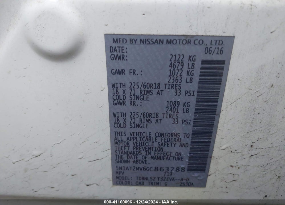 2016 NISSAN ROGUE SL VIN: 5N1AT2MV6GC863788
