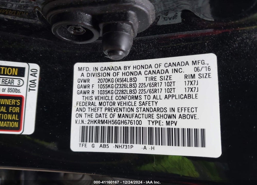 2016 HONDA CR-V EX VIN: 2HKRM4H56GH676100