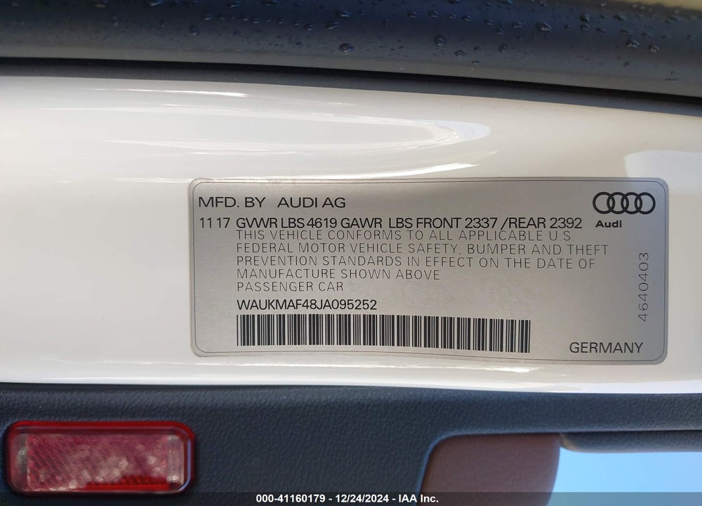 2018 AUDI A4 2.0T TECH ULTRA PREMIUM/2.0T ULTRA PREMIUM VIN: WAUKMAF48JA095252