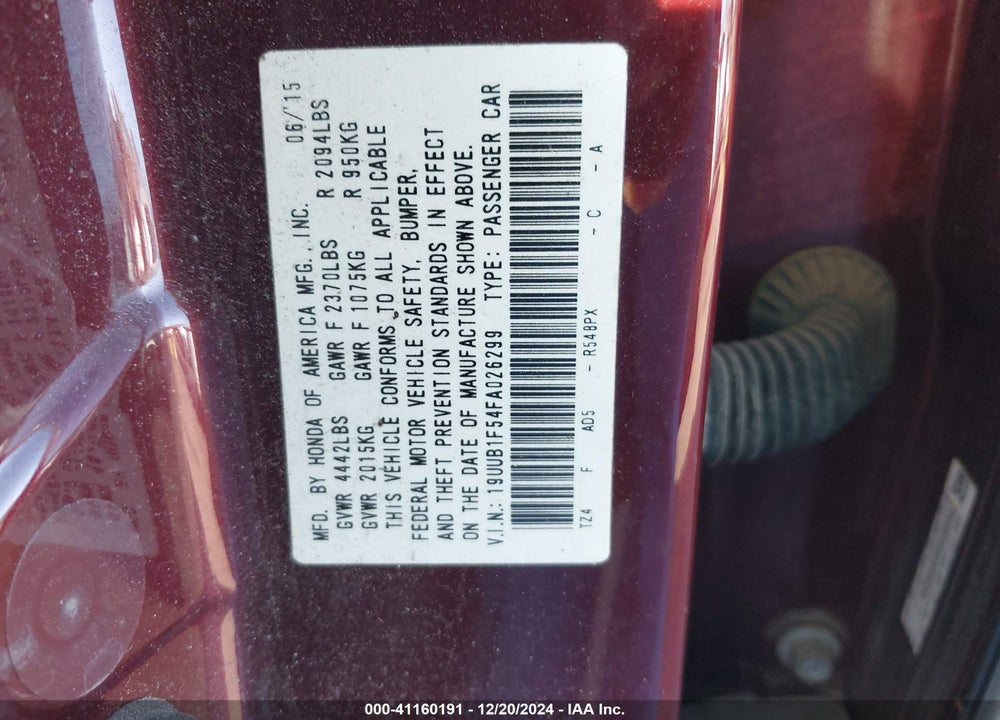 2015 ACURA TLX VIN: 19UUB1F54FA026299