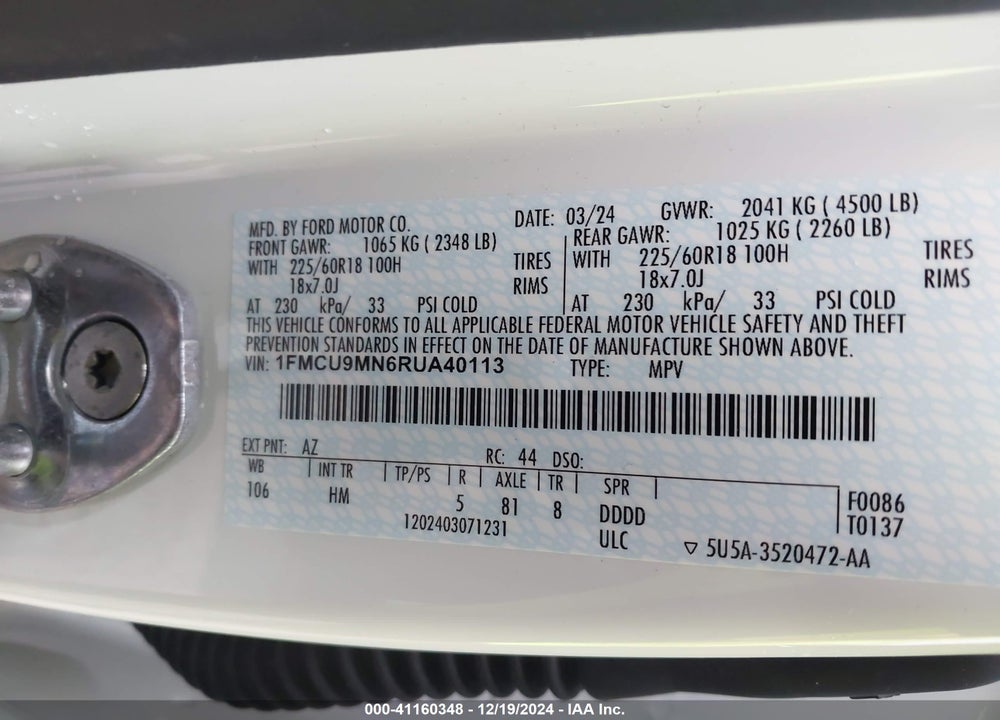 2024 FORD ESCAPE ST LINE VIN: 1FMCU9MN6RUA40113