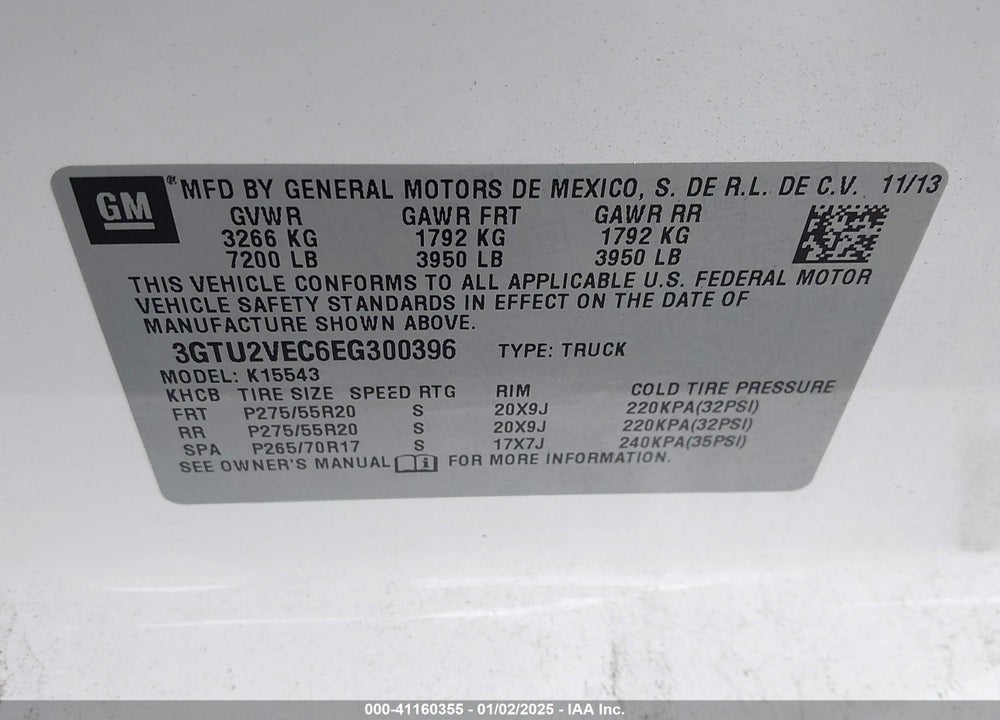 2014 GMC SIERRA 1500 VIN: 3GTU2VEC6EG300396
