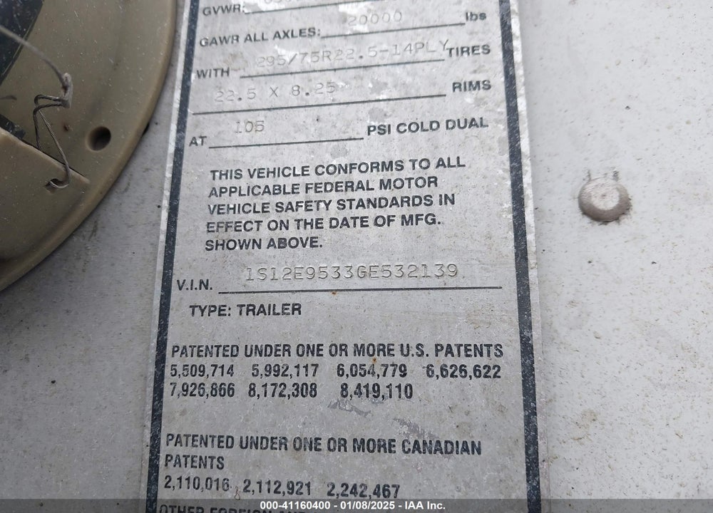 2016 STRICK TRAILERS 53' SEMI TRAILER VIN: 1S12E9533GE532139
