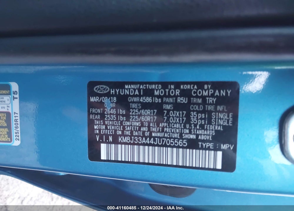 2018 HYUNDAI TUCSON SEL VIN: KM8J33A44JU705565