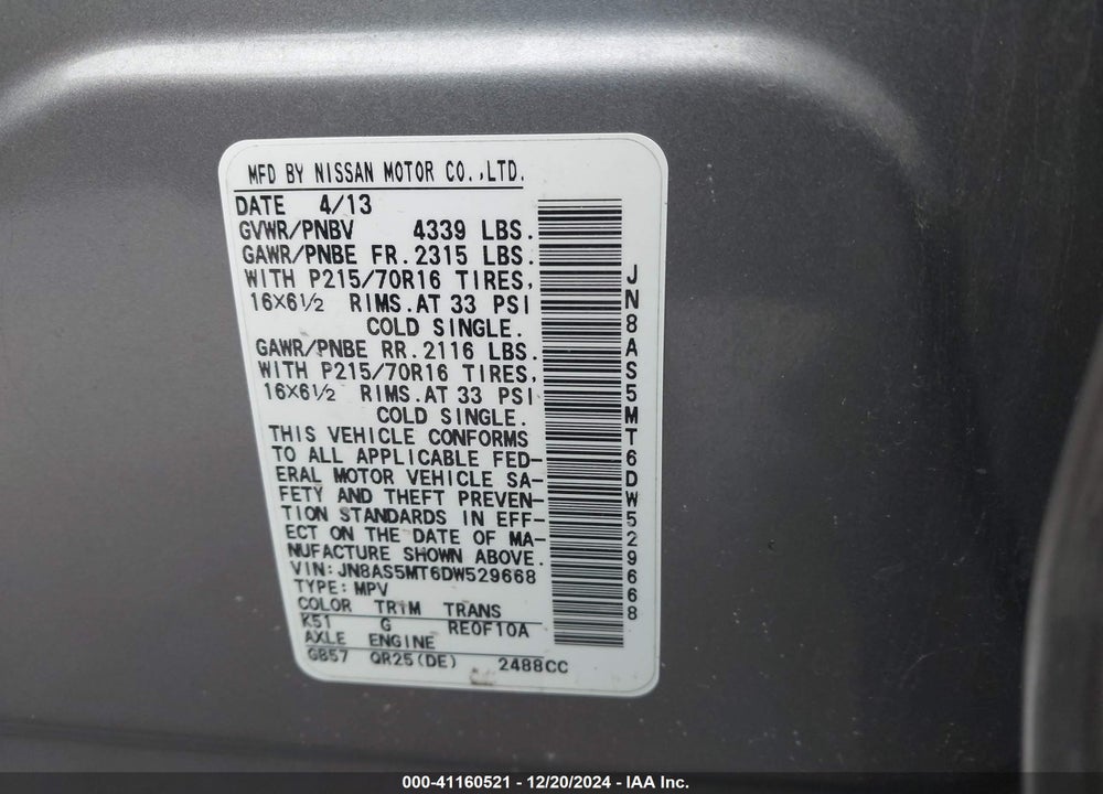 2013 NISSAN ROGUE S VIN: JN8AS5MT6DW529668