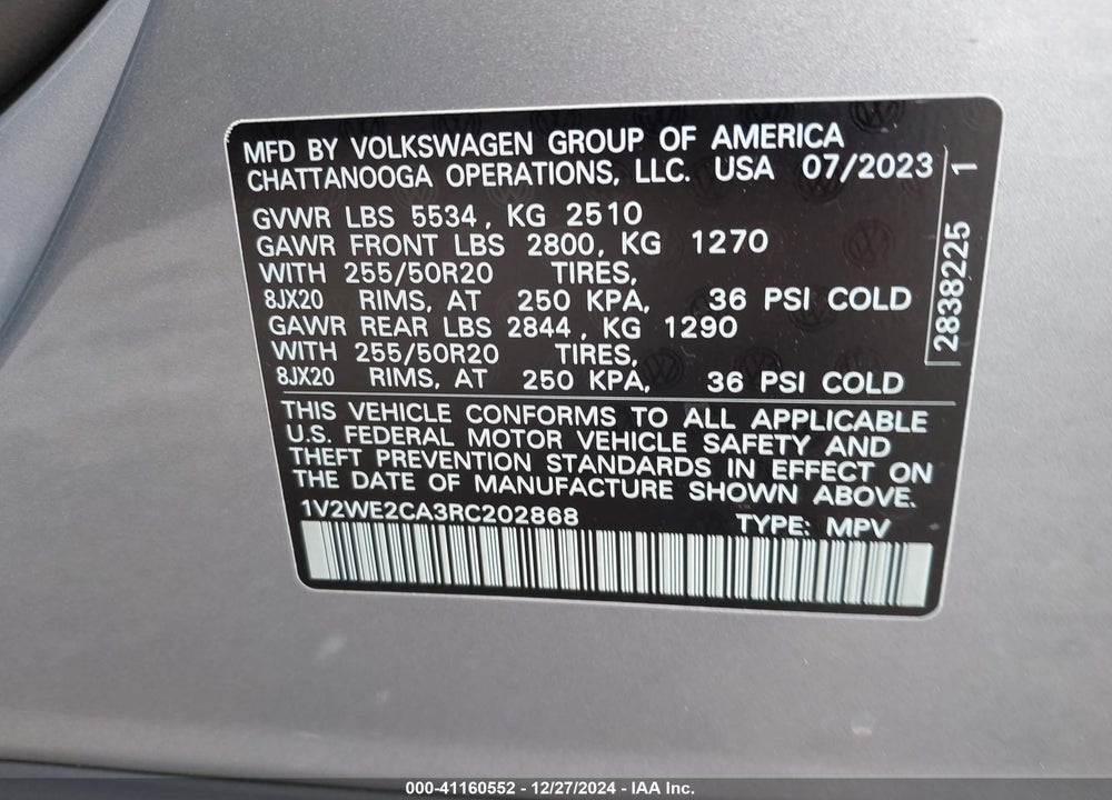 2024 VOLKSWAGEN ATLAS CROSS SPORT 2.0T SE W/TECHNOLOGY VIN: 1V2WE2CA3RC202868